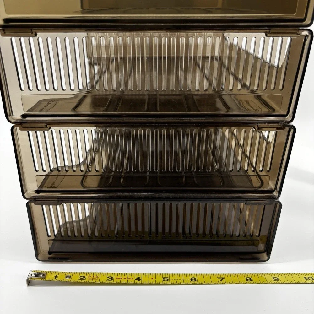 Vintage Rubbermaid Stackable Letter Trays Set of 4 Smoke Brown Plastic Office